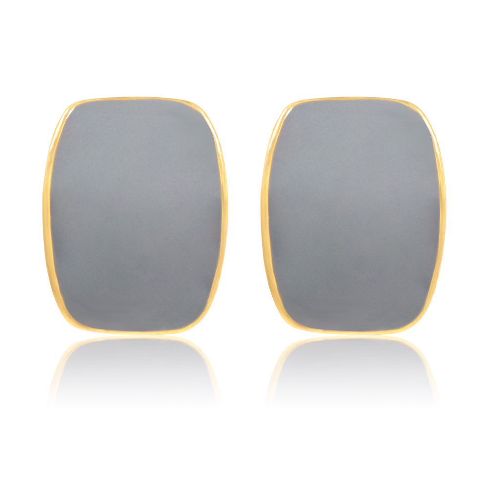 Enamel Cubic Square Elegant Grey Studs